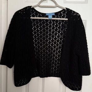 White + Warren Black Open-Knit Cardigan